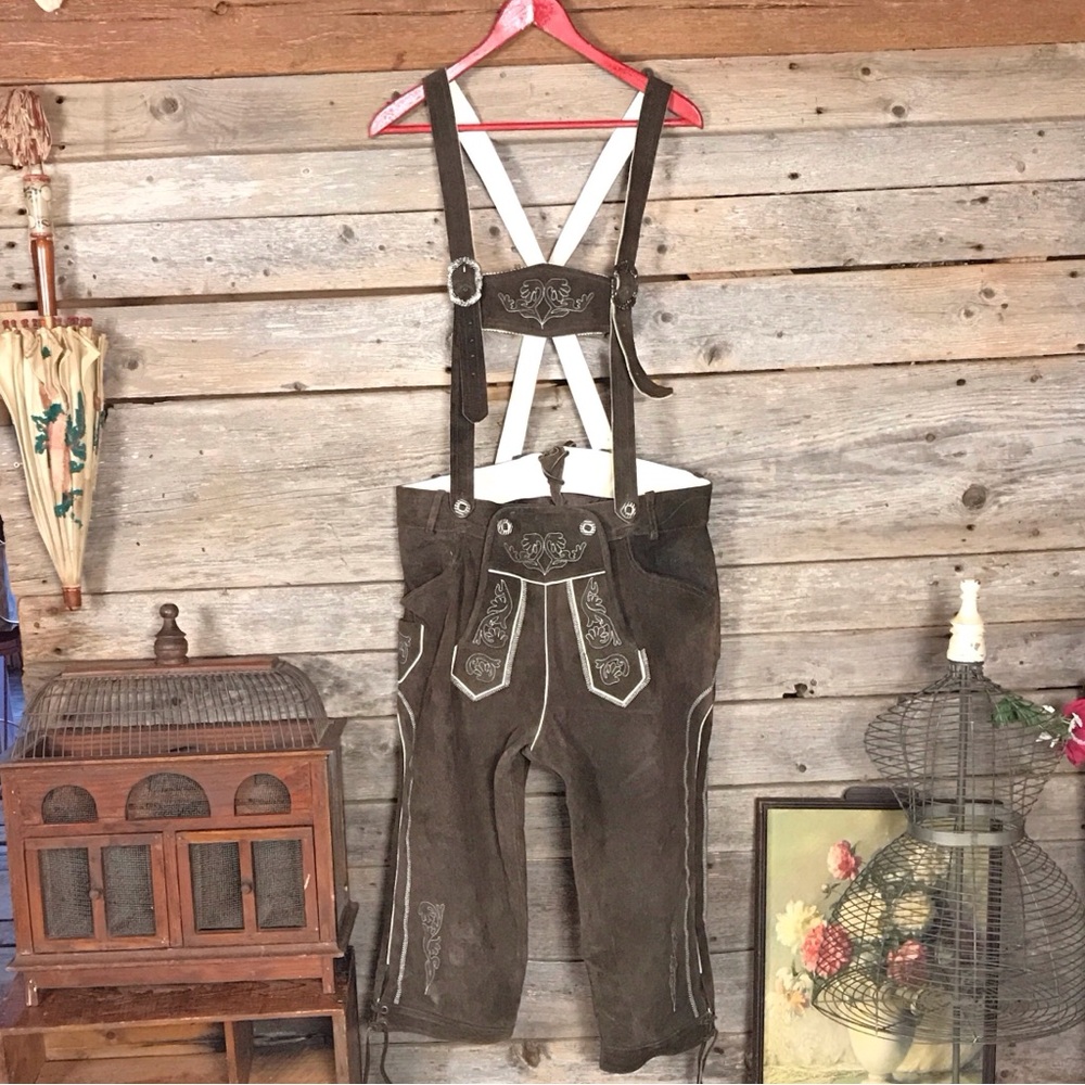 Traditional Brown Suede Lederhosen with Suspenders